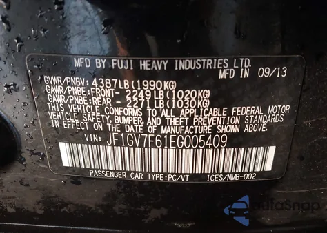 2014 Subaru Impreza Wrx Premium from USA, damaged, VIN JF1GV7F61EG005409